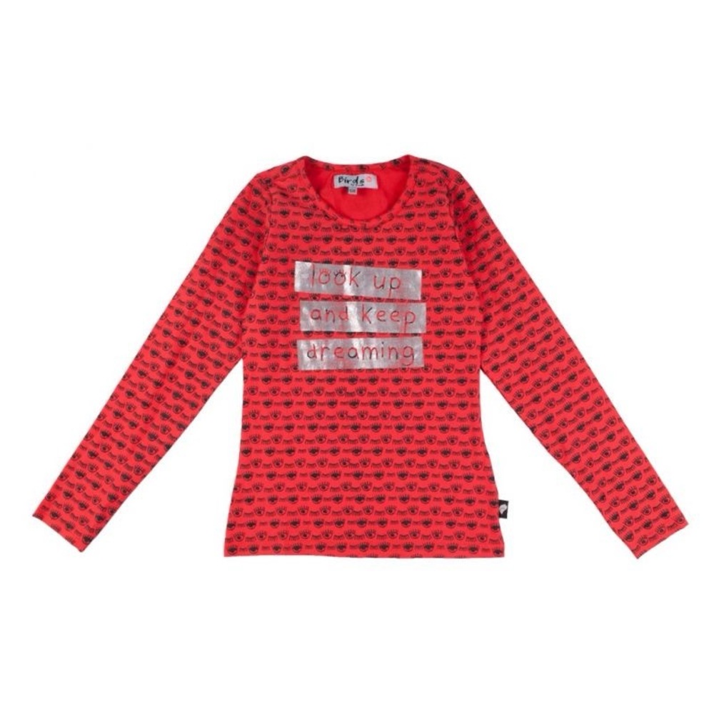 Red Long Sleeve Tee with Graphic Design